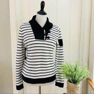 LAUREN RALPH LAUREN Black White Stripe Toggle Top